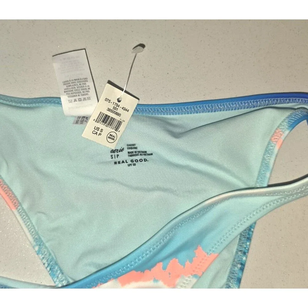 Aerie Cheeky Swim Bathing Suit Bottom Blue Orange Beach Small S NEW